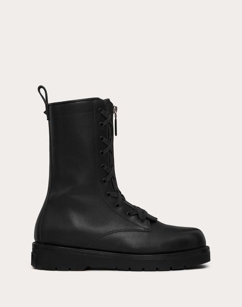 Valentino Xcombat Leather Boots In Black